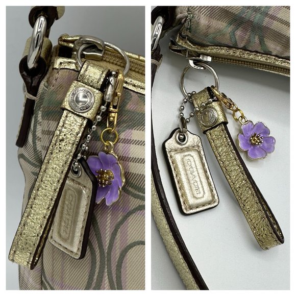 Coach Mini Tartan Plaid Lavender Signature Top Handle Pouch in EUC - Picture 7 of 15